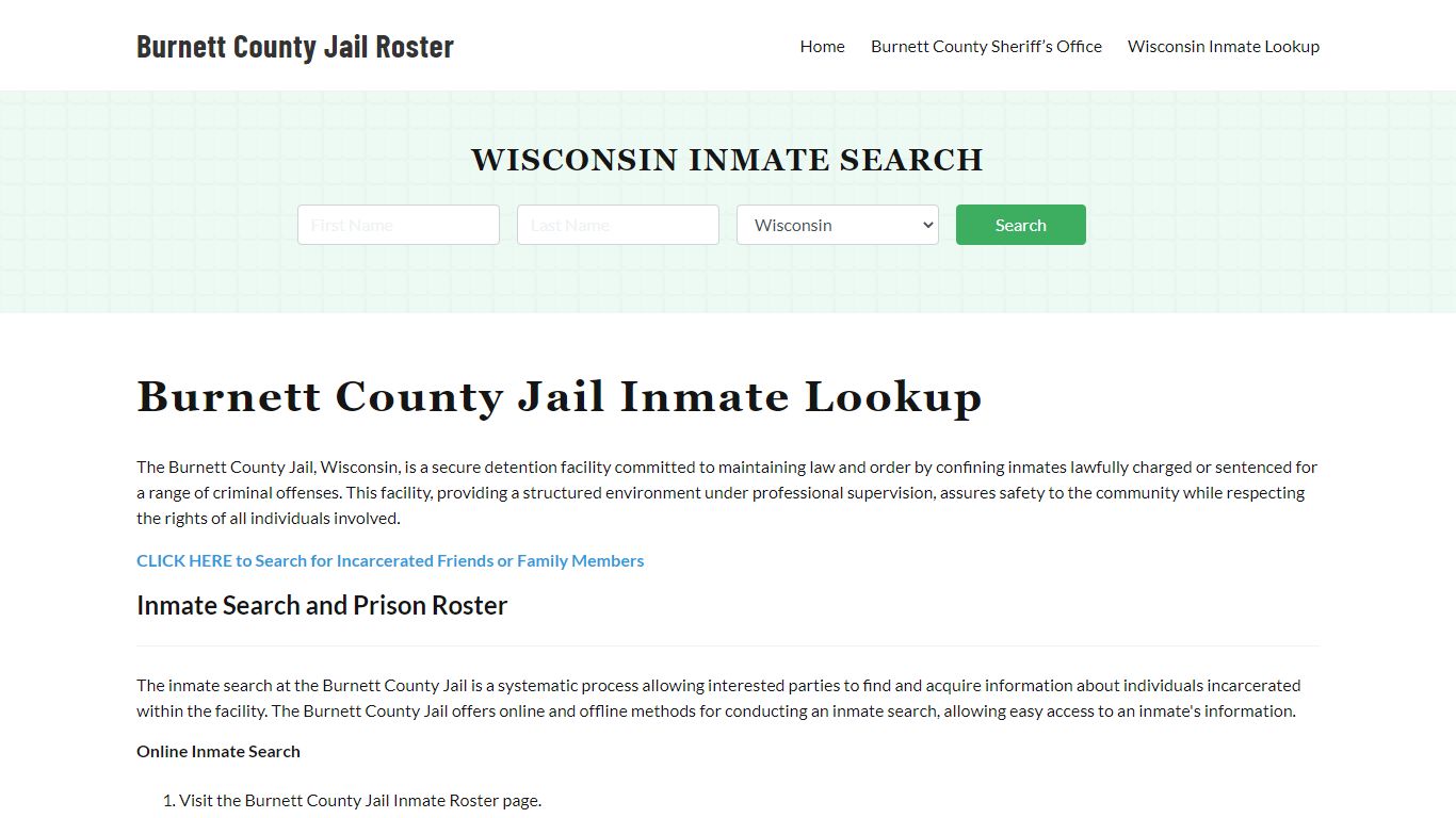 Burnett County Jail Roster Lookup, WI, Inmate Search