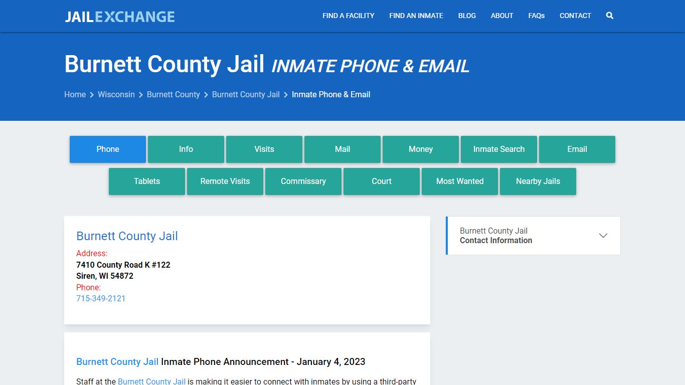 Inmate Phone - Burnett County Jail, WI - Jail Exchange