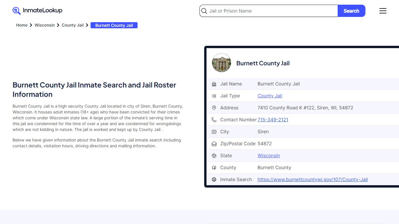 Burnett County Jail (WI) Inmate Search Wisconsin - Inmate Lookup