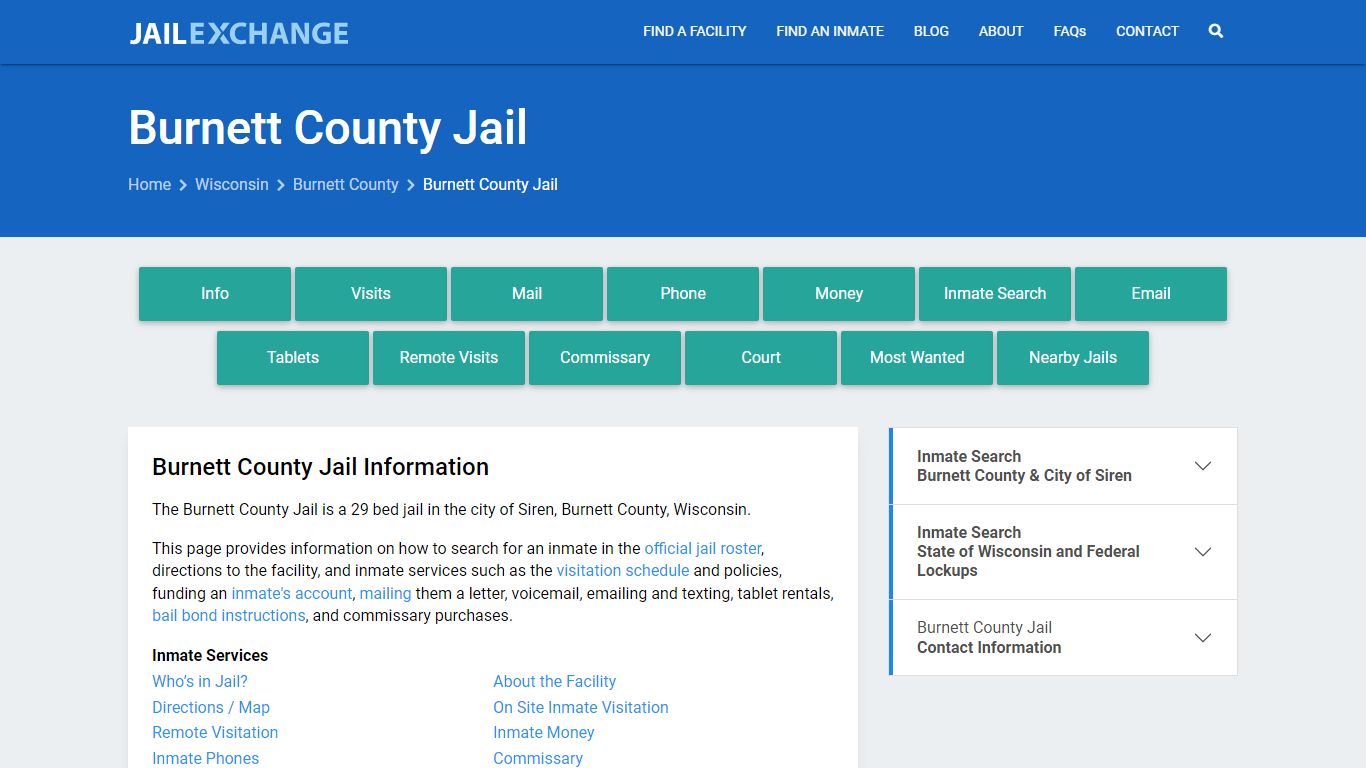 Burnett County Jail, WI Inmate Search, Information
